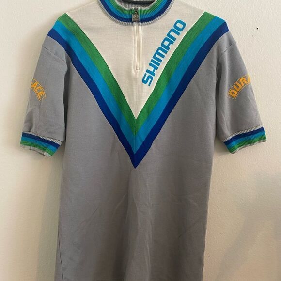 Vintage Shimano Retro Striped Bicycle Gray Jersey - Picture 5 of 7
